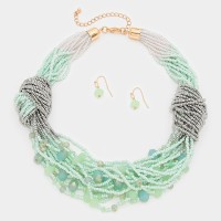 Twisted Seafoam Beaded Multi-Strand Statement Necklace